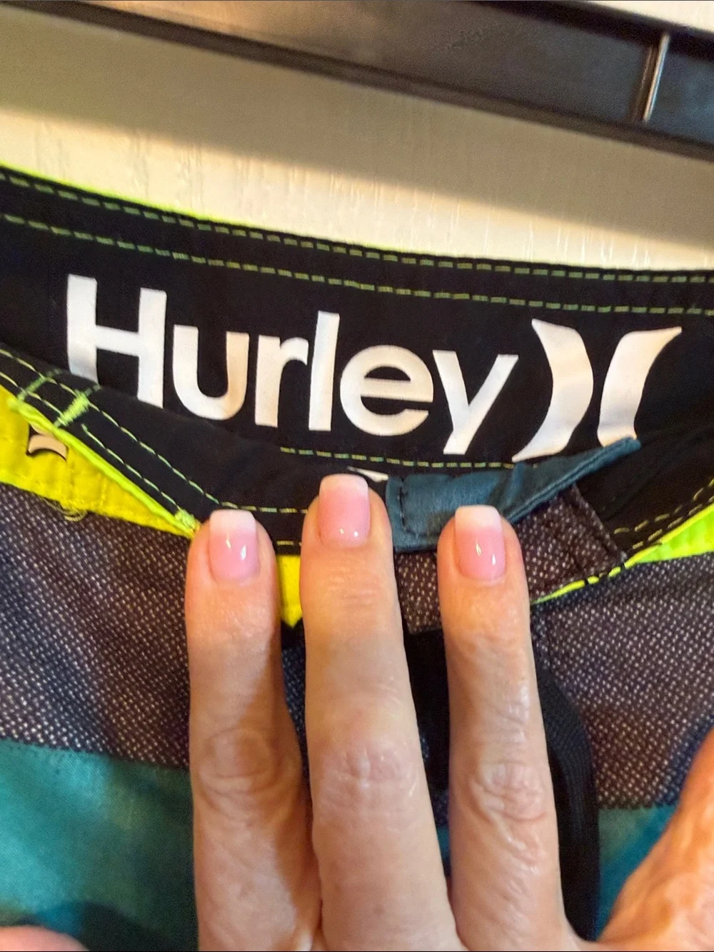 Hurley Blue, Teal & Neon Yellow Striped Board Shorts